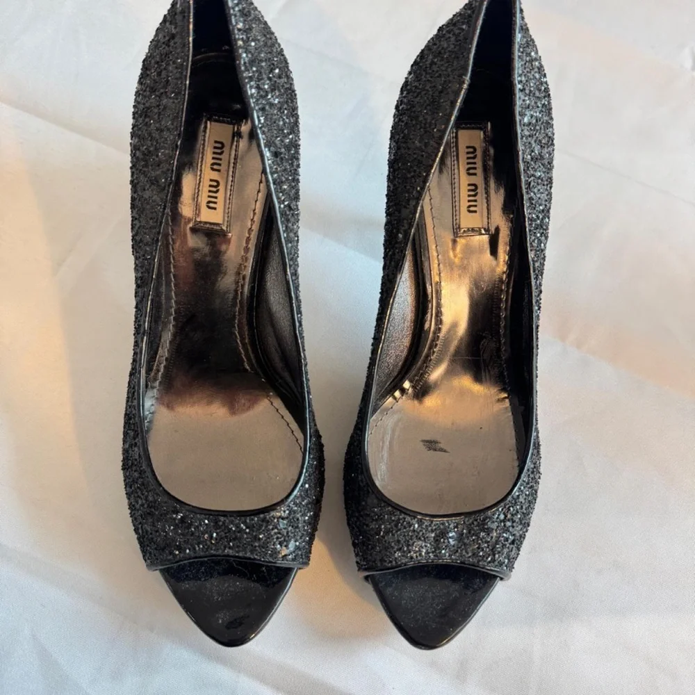 Vintage Miu Miu Sparkly Embellished Glitter Black Heels